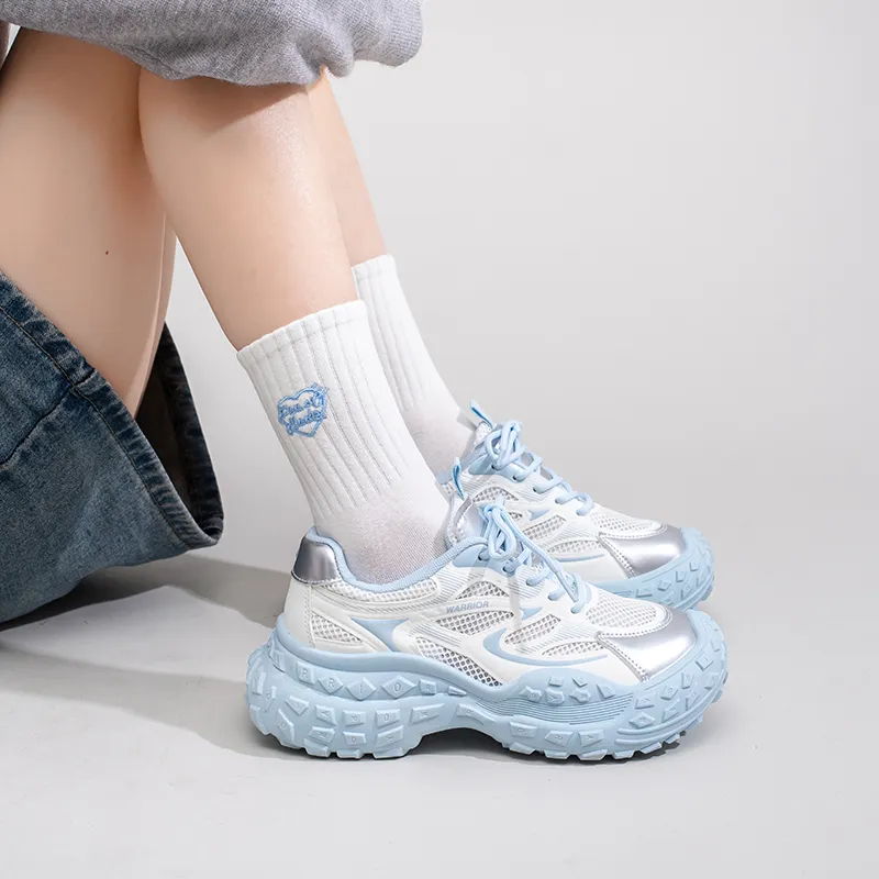 Warrior Breathable Low Top Chunky Sneakers Women's White Blue-7