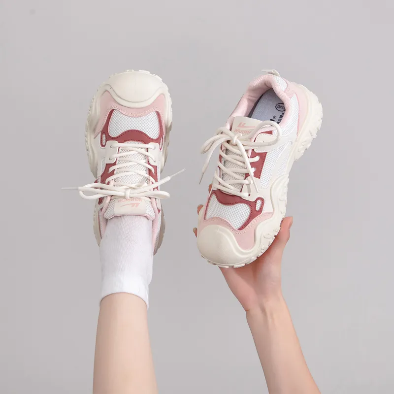 Warrior Anti Slip Wear Resistant Low Top Chunky Sneakers Women's Beige Pink-6