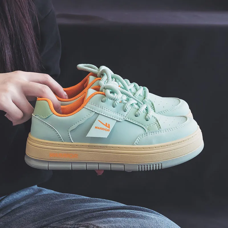 Warrior Abrasion Resistant Slip Resistant Low Top Skateboard Shoes Women's Light Green Beige Orange-4