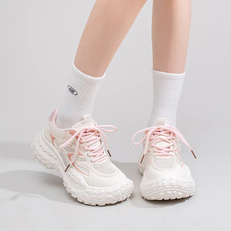 Warrior Breathable And Slip Resistant Low Top Chunky Sneakers Women's Beige Pink-5