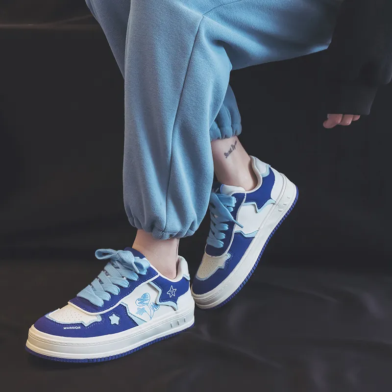 Warrior Warrior Wear Resistant Slip Resistant Low Top Skateboard Shoes Women's Royal Blue Beige Light Blue-7