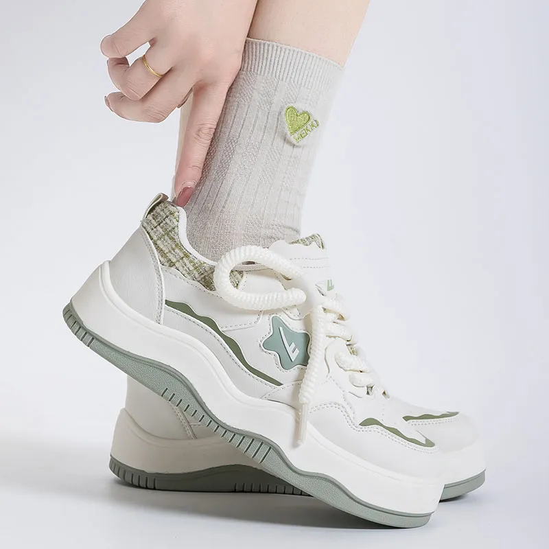 Warrior Slip Resistant Lightweight Height Increasing Low Top Skateboard Shoes Women's Beige Green-8