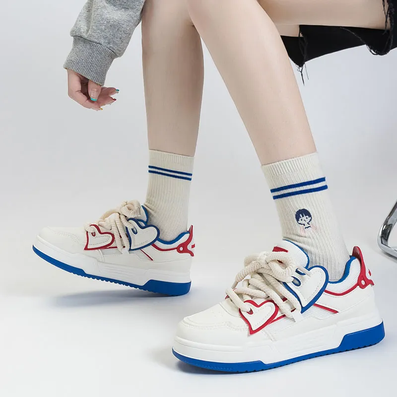 Warrior Anti Slip Wear Resistant Low Top Skateboard Shoes Women's White Blue Red-7