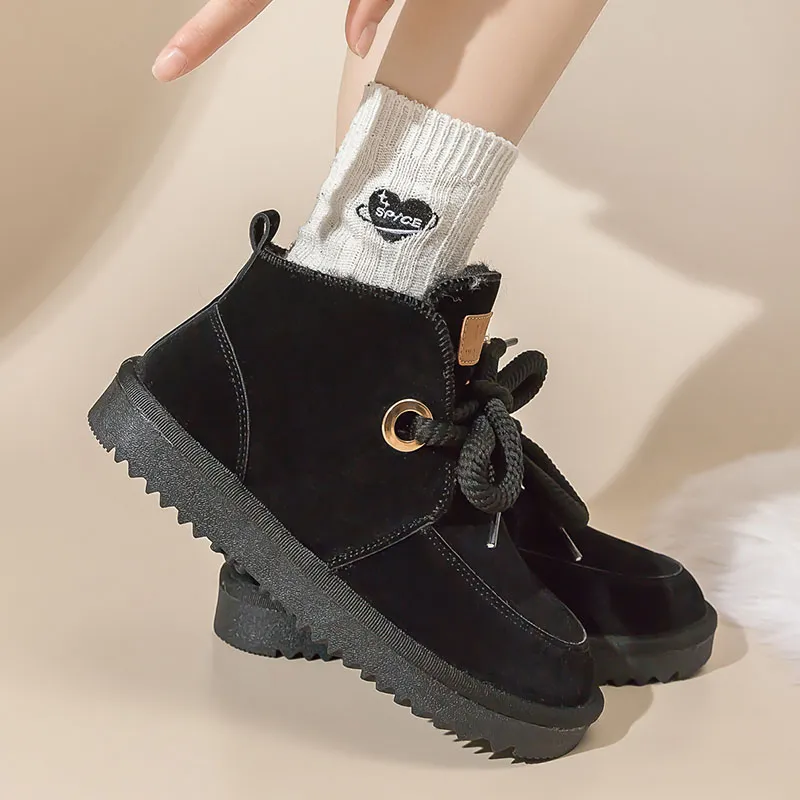 Warrior Warm Wear Resistant Slip Resistant Short Snow Boots Women's Black-6