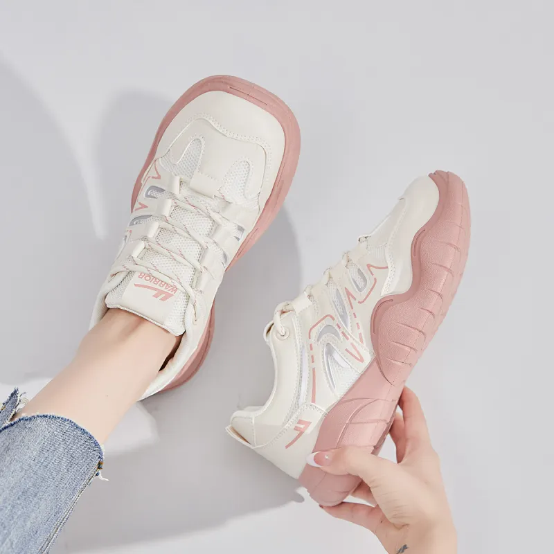 Warrior Anti Slip Wear Resistant Low Top Casual Shoes Women's Beige Pink-8