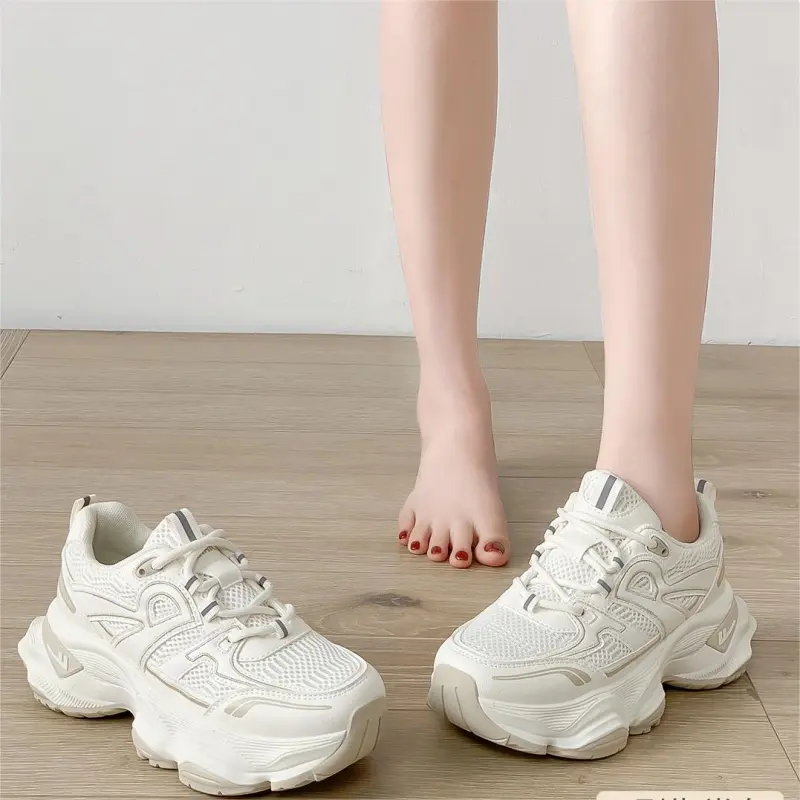 Warrior Height Increasing Lightweight Low Top Chunky Sneakers Women's Khaki-8