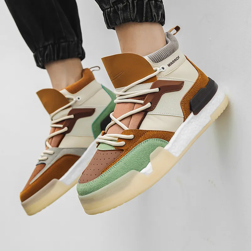 Warrior Anti Slip Wear Resistant High Top Skateboard Shoes Men's Mocha-6