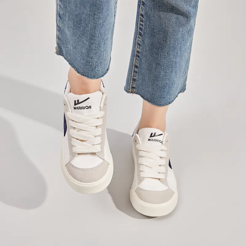Warrior Slip Resistant And Breathable Low Top Canvas Shoes Unisex Beige Dark Blue-6
