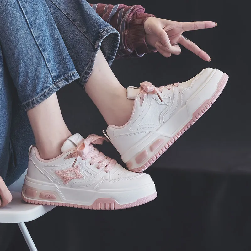 Warrior Warrior Wear Resistant Slip Resistant Low Top Skateboard Shoes Women's Beige Pink-8