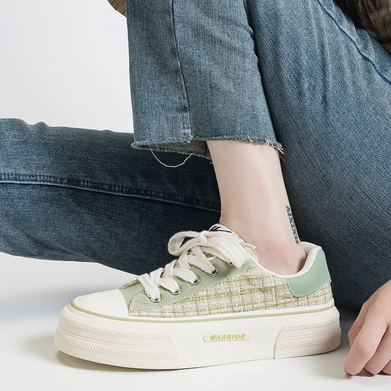 Warrior Chanel Inspired Anti Slip Wear Resistant Low Top Canvas Shoes Women's Light Green-4