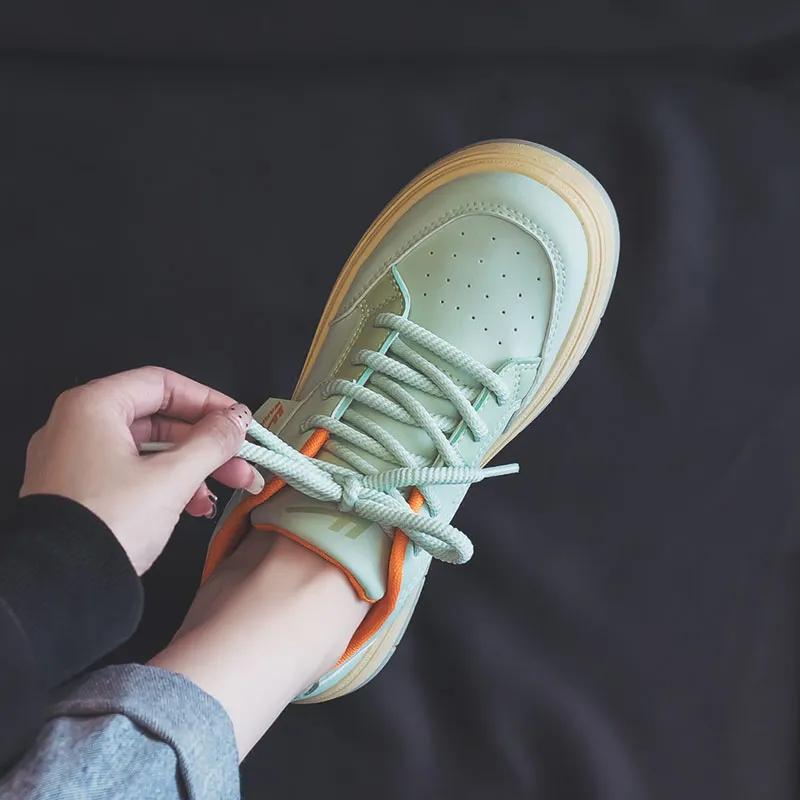 Warrior Abrasion Resistant Slip Resistant Low Top Skateboard Shoes Women's Light Green Beige Orange-5