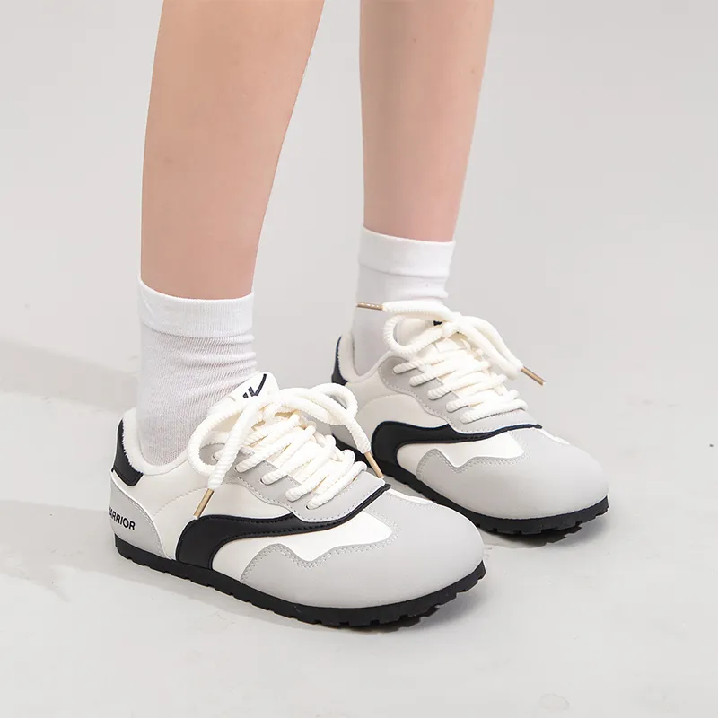 Warrior Warrior Fleece Lined Thin Fleece German Army Trainers Warm Low Top Casual Shoes Women's White Black 1.0-6