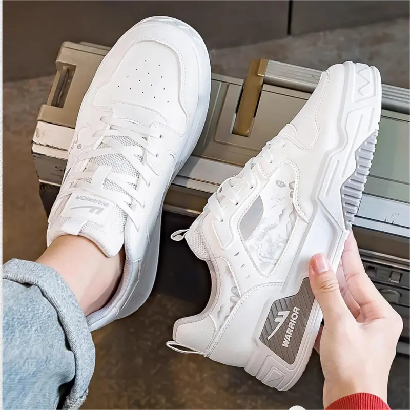 Warrior Cushioning Wear Resistant Low Top Skateboard Shoes Men's White Gray-4