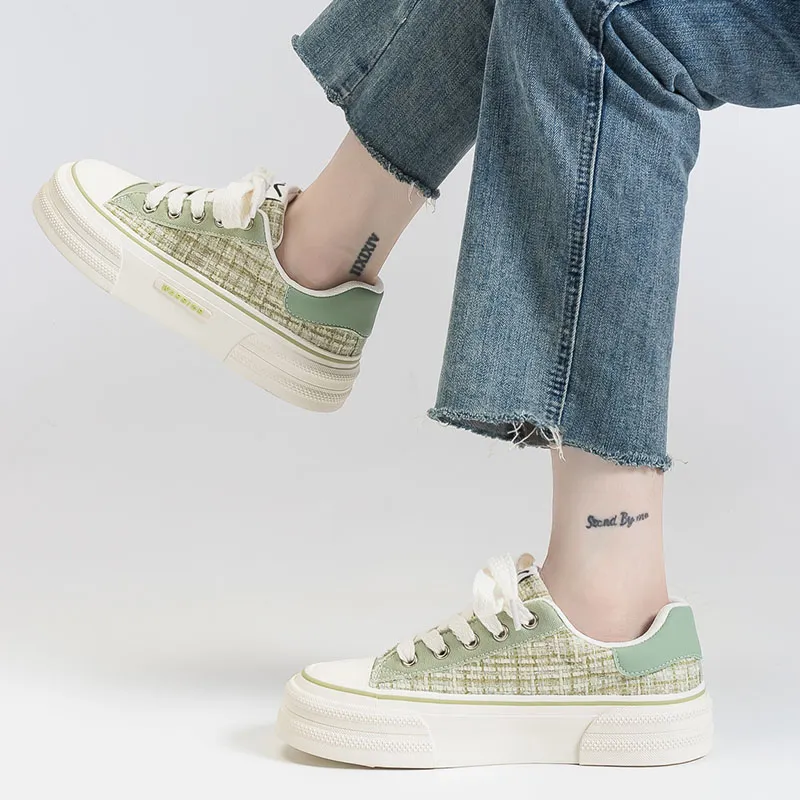 Warrior Chanel Inspired Anti Slip Wear Resistant Low Top Canvas Shoes Women's Light Green-6