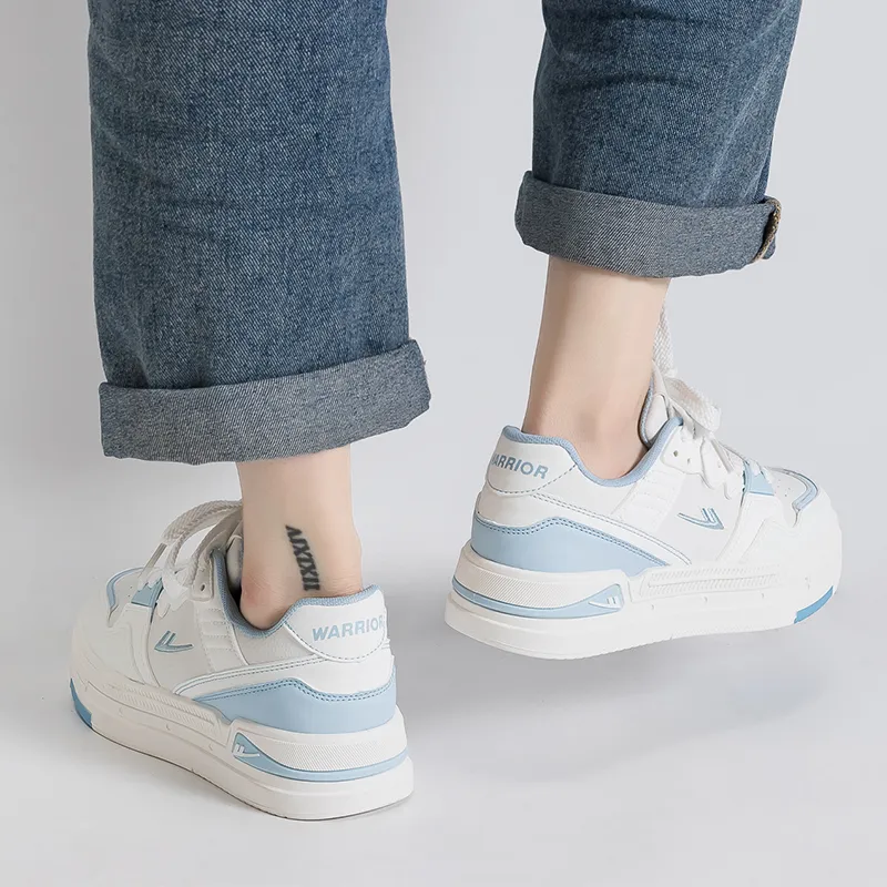 Warrior Abrasion Resistant Slip Resistant Low Top Skateboard Shoes Women's White Light Blue-5