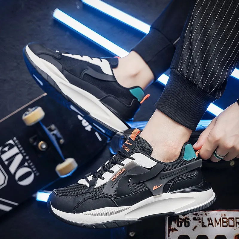 Warrior Lightweight Height Increasing Low-Top Chunky Sneakers Men's Black-7