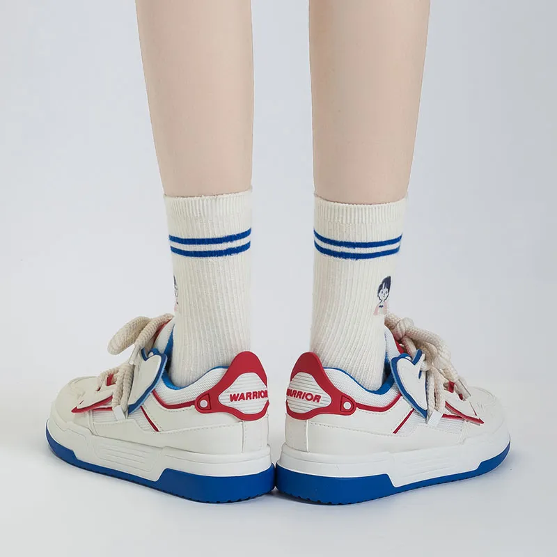Warrior Anti Slip Wear Resistant Low Top Skateboard Shoes Women's White Blue Red-6