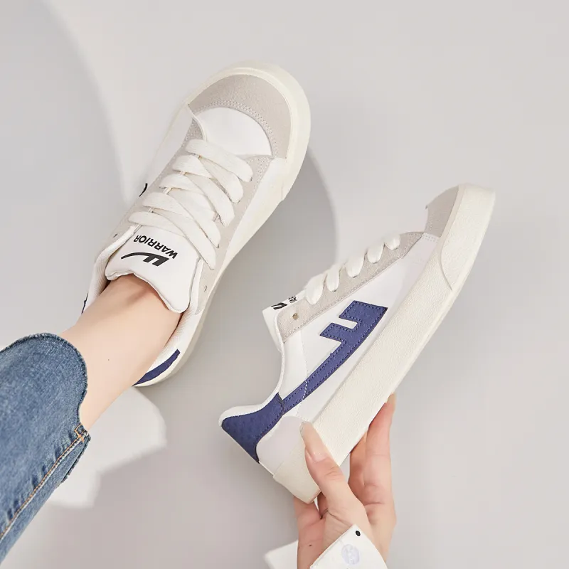 Warrior Slip Resistant And Breathable Low Top Canvas Shoes Unisex Beige Dark Blue-7
