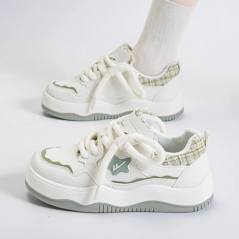 Warrior Slip Resistant Lightweight Height Increasing Low Top Skateboard Shoes Women's Beige Green-9