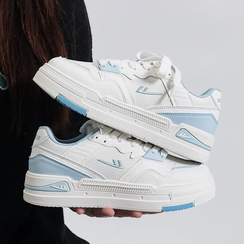 Warrior Abrasion Resistant Slip Resistant Low Top Skateboard Shoes Women's White Light Blue-6