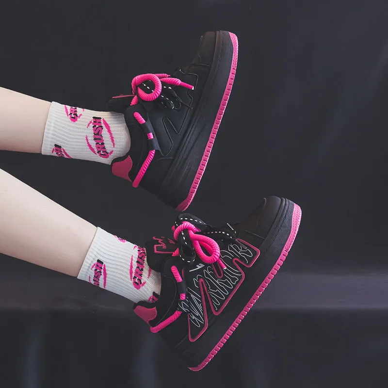 Warrior High Top Skateboard Shoes Women's Black Rose Red-9