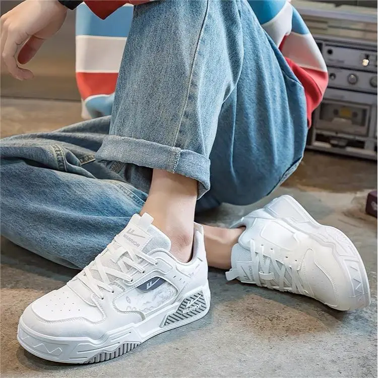 Warrior Cushioning Wear Resistant Low Top Skateboard Shoes Men's White Gray-6