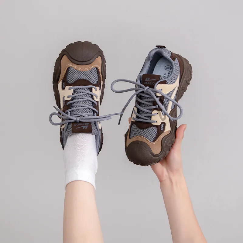 Warrior Chunky Sneakers Lightweight Low Top Casual Shoes Women's WXYS 4518Z Gray Brown 1.0-6