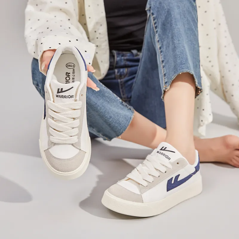 Warrior Slip Resistant And Breathable Low Top Canvas Shoes Unisex Beige Dark Blue-8