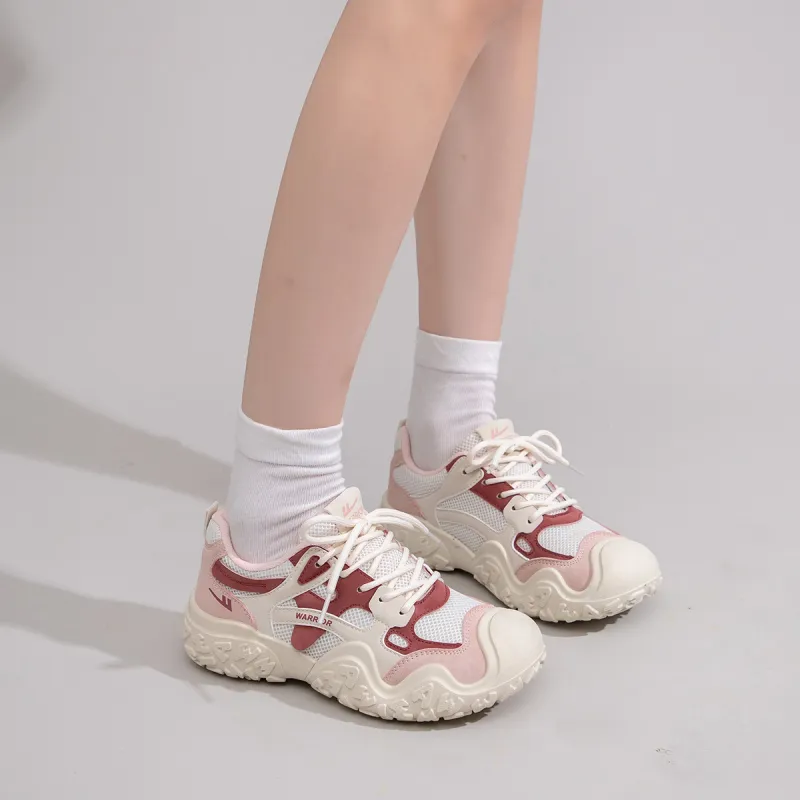 Warrior Anti Slip Wear Resistant Low Top Chunky Sneakers Women's Beige Pink-5