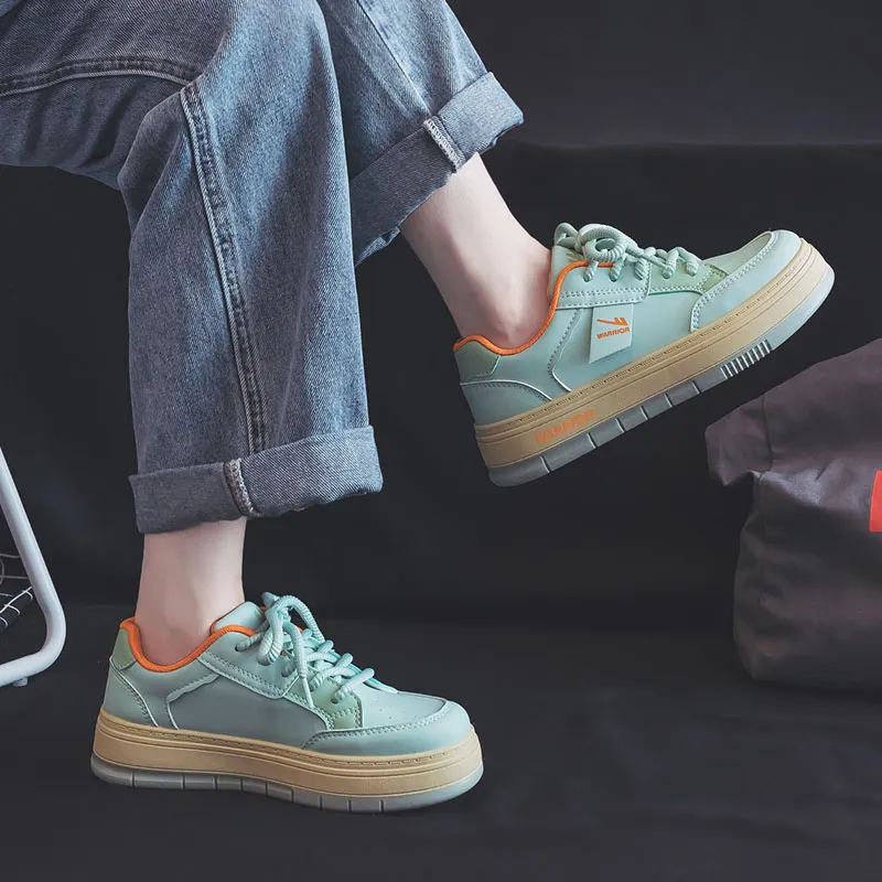 Warrior Abrasion Resistant Slip Resistant Low Top Skateboard Shoes Women's Light Green Beige Orange-8