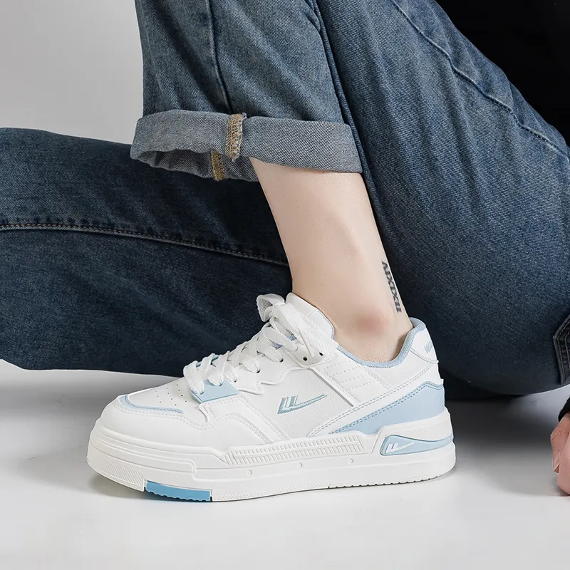 Warrior Abrasion Resistant Slip Resistant Low Top Skateboard Shoes Women's White Light Blue-7
