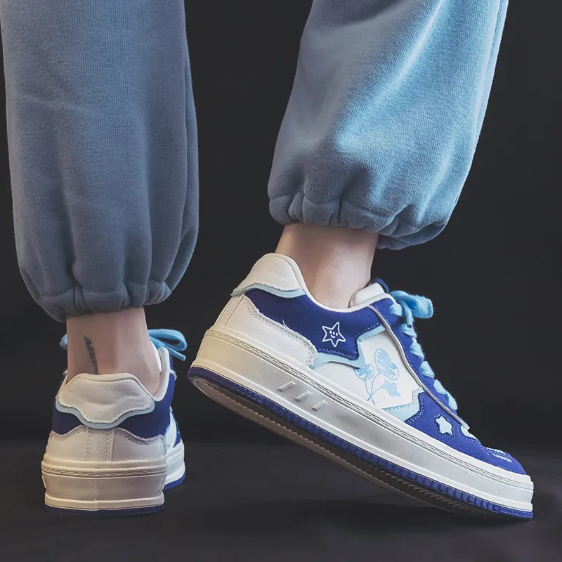 Warrior Warrior Wear Resistant Slip Resistant Low Top Skateboard Shoes Women's Royal Blue Beige Light Blue-6