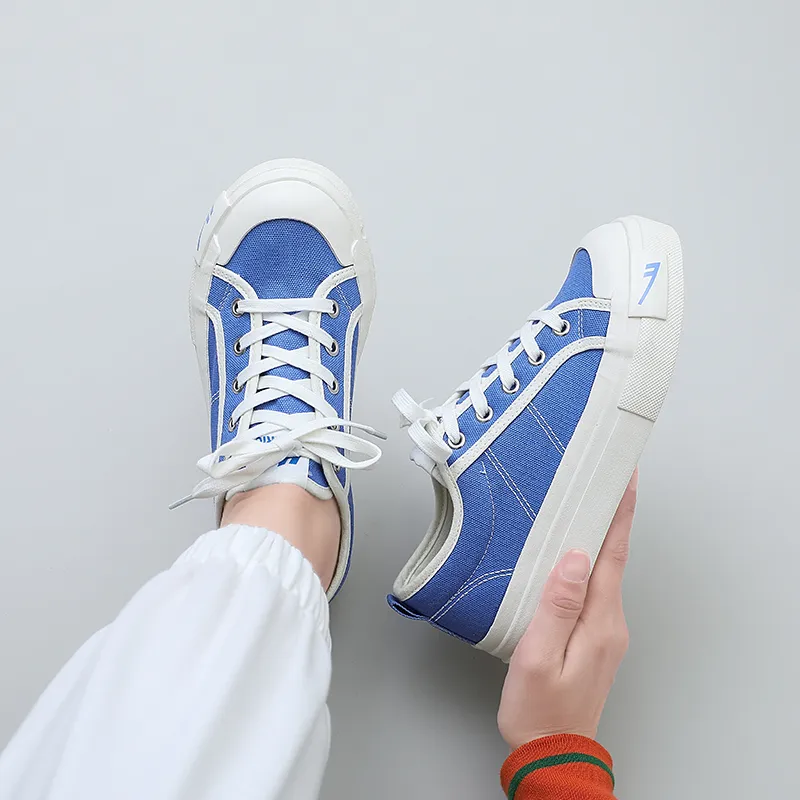 Warrior Wear Resistant Slip Resistant Low Top Skateboard Shoes Women's Royal Blue Beige-5