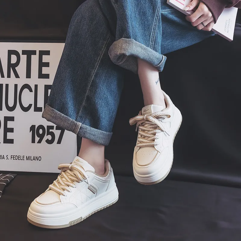 Warrior Wear resistant And Lightweight Skateboard Shoes Women's Beige Apricot-6
