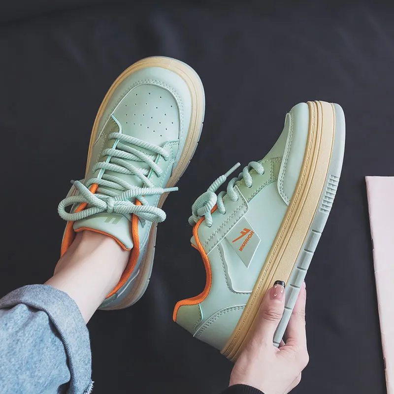 Warrior Abrasion Resistant Slip Resistant Low Top Skateboard Shoes Women's Light Green Beige Orange-6