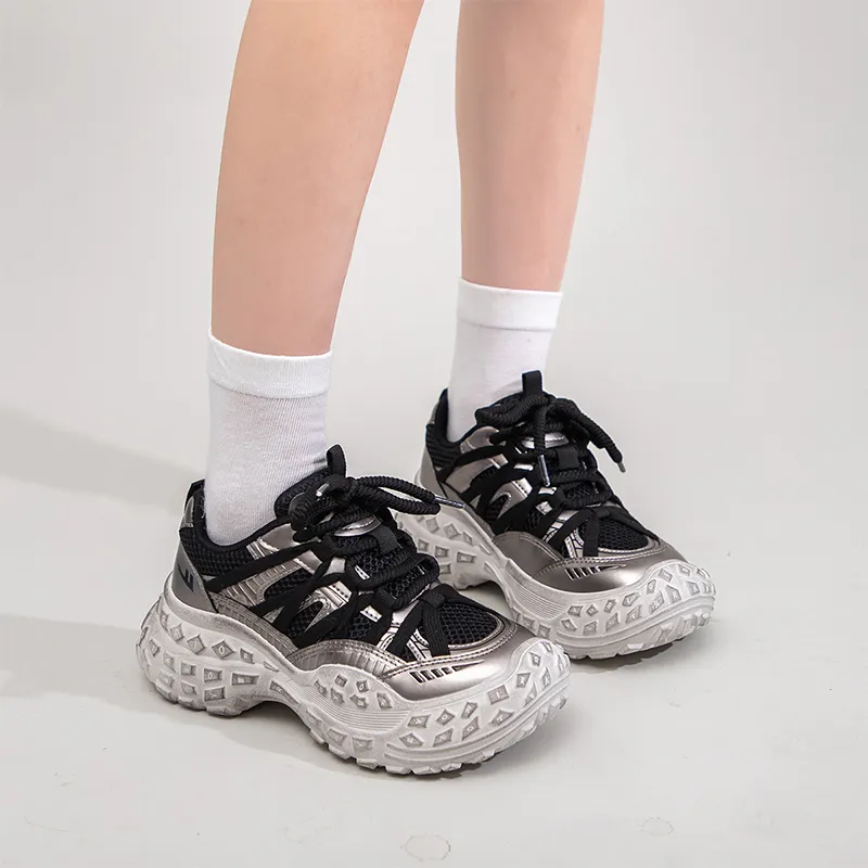 Warrior Warrior Lightweight Anti-Slip Low-Top Chunky Sneakers Women's Dark Gray-6