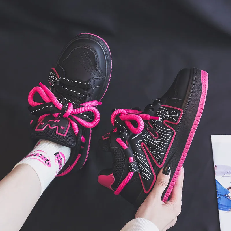 Warrior High Top Skateboard Shoes Women's Black Rose Red-8