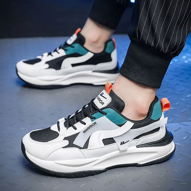 Warrior Lightweight Height Increasing Low-Top Chunky Sneakers Men's Beige Black Green-7