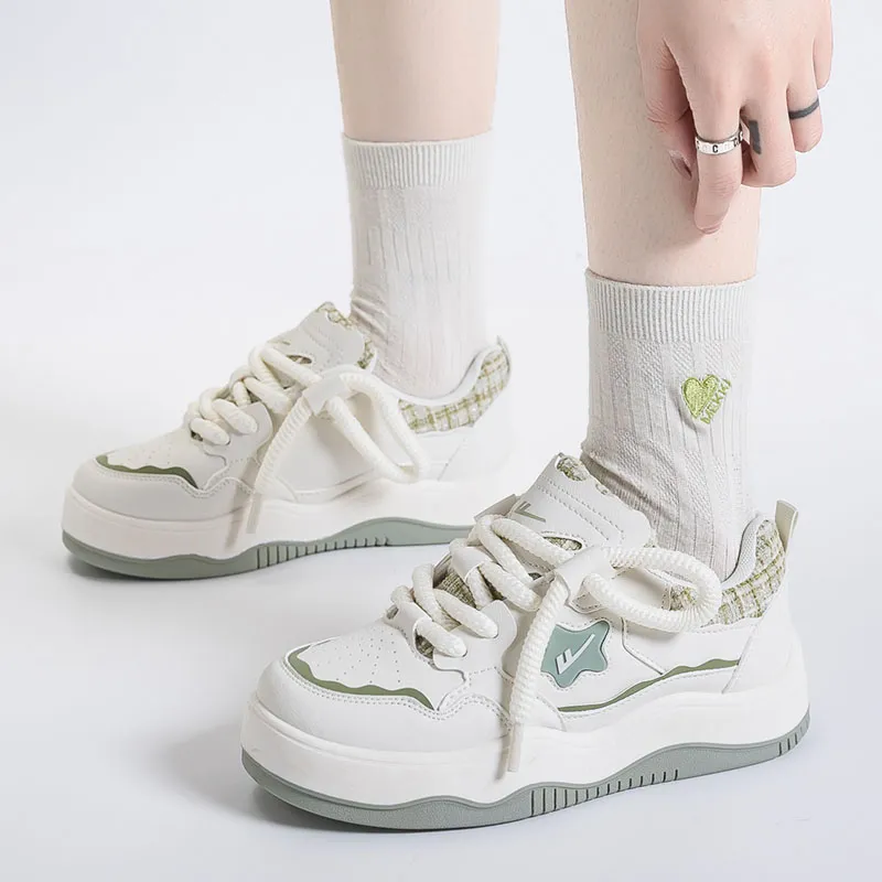 Warrior Slip Resistant Lightweight Height Increasing Low Top Skateboard Shoes Women's Beige Green-6