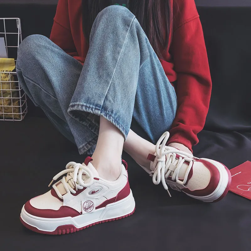 Warrior Warrior Wear Resistant Slip Resistant Low Top Skateboard Shoes Women's Beige Red-6