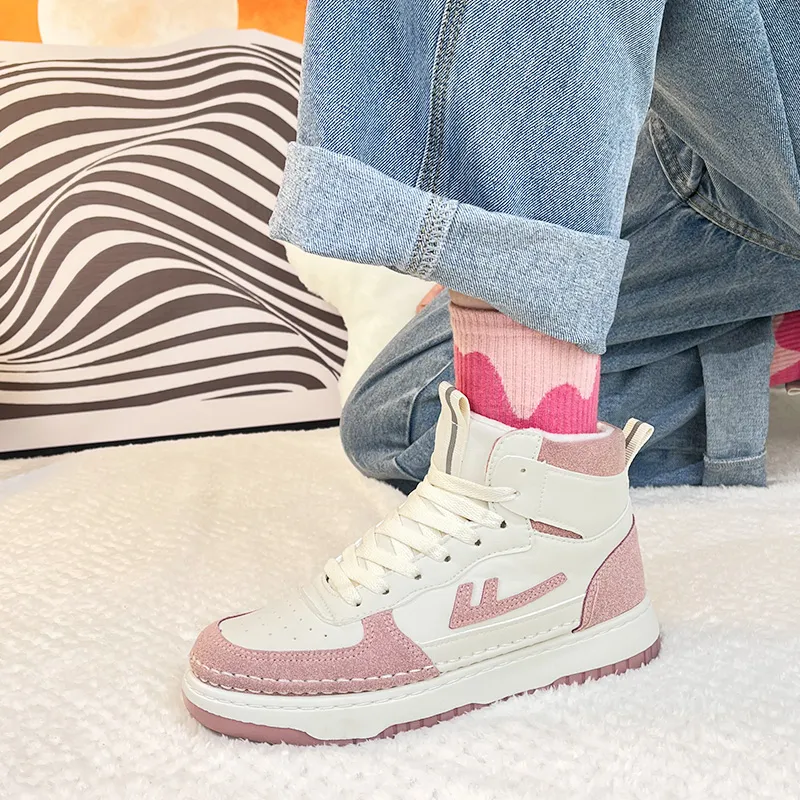 Warrior Thermal Height Increase High Top Casual Shoes Women's Beige Pink-5