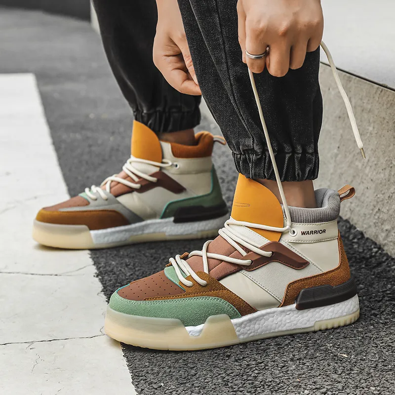 Warrior Anti Slip Wear Resistant High Top Skateboard Shoes Men's Mocha-5
