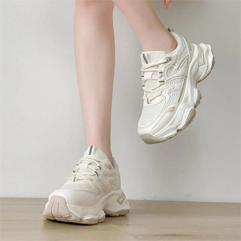 Warrior Height Increasing Lightweight Low Top Chunky Sneakers Women's Khaki-5