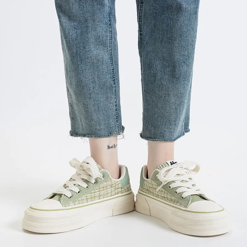 Warrior Chanel Inspired Anti Slip Wear Resistant Low Top Canvas Shoes Women's Light Green-7