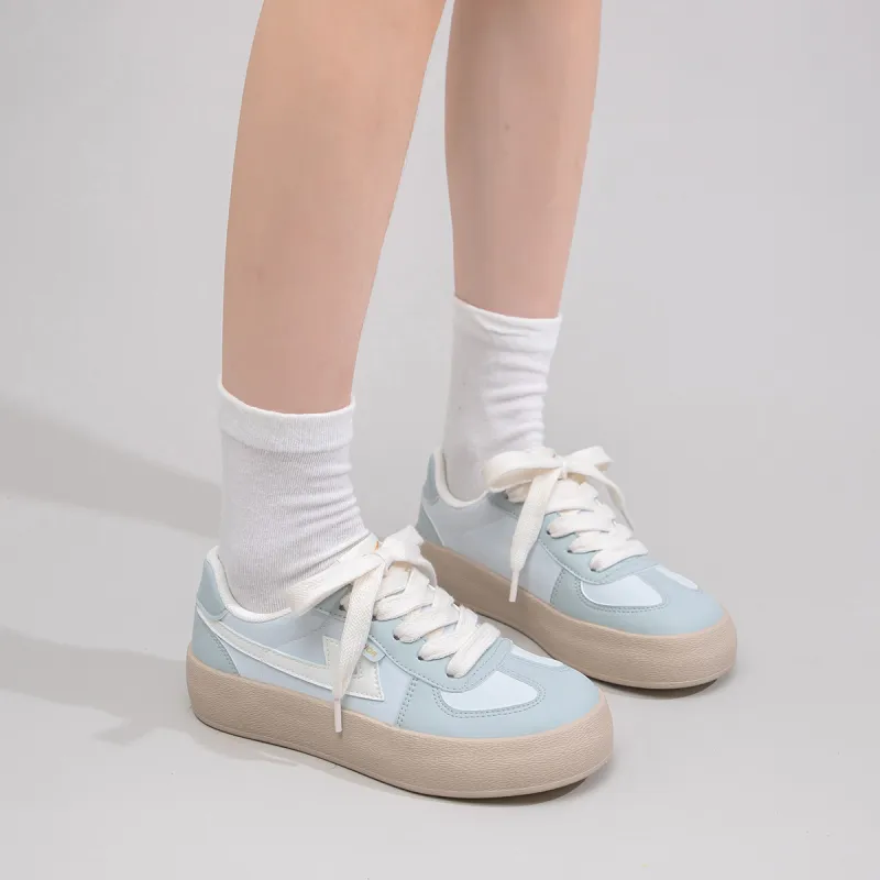 Warrior Lightweight Anti Slip Low Top Skateboard Shoes Women's Blue Beige-6