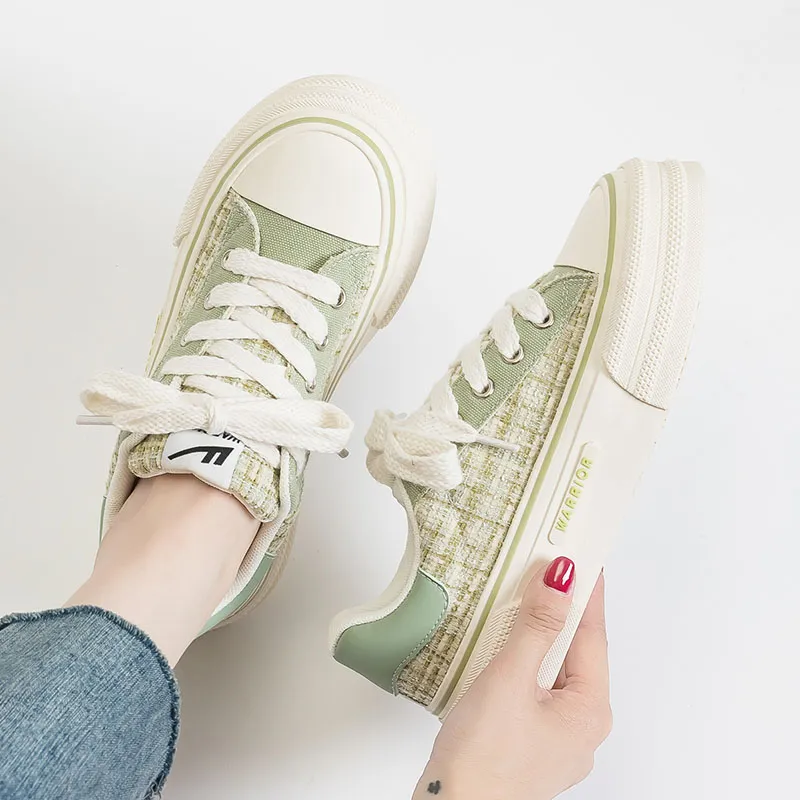 Warrior Chanel Inspired Anti Slip Wear Resistant Low Top Canvas Shoes Women's Light Green-8
