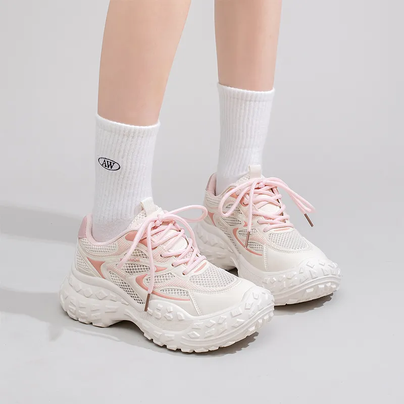 Warrior Breathable And Slip Resistant Low Top Chunky Sneakers Women's Beige Pink-4