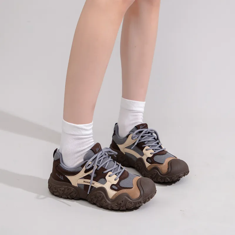 Warrior Chunky Sneakers Lightweight Low Top Casual Shoes Women's WXYS 4518Z Gray Brown 1.0-7