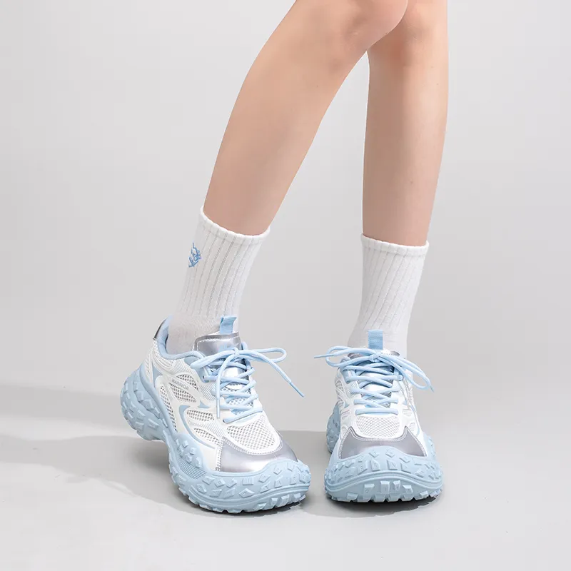 Warrior Breathable Low Top Chunky Sneakers Women's White Blue-6