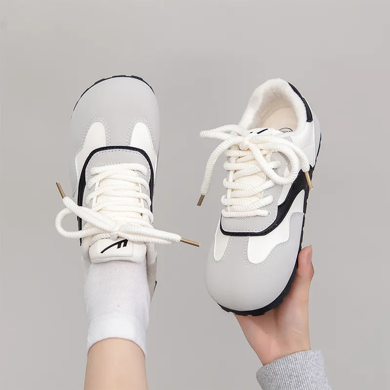 Warrior Warrior Fleece Lined Thin Fleece German Army Trainers Warm Low Top Casual Shoes Women's White Black 1.0-5
